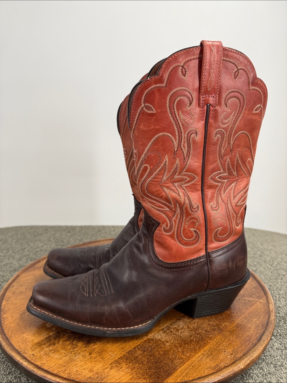 Ariat Boots Wm 8.5 B Two-Tone Western Cowboy Brown 15821 Pull On Country Cowgirl